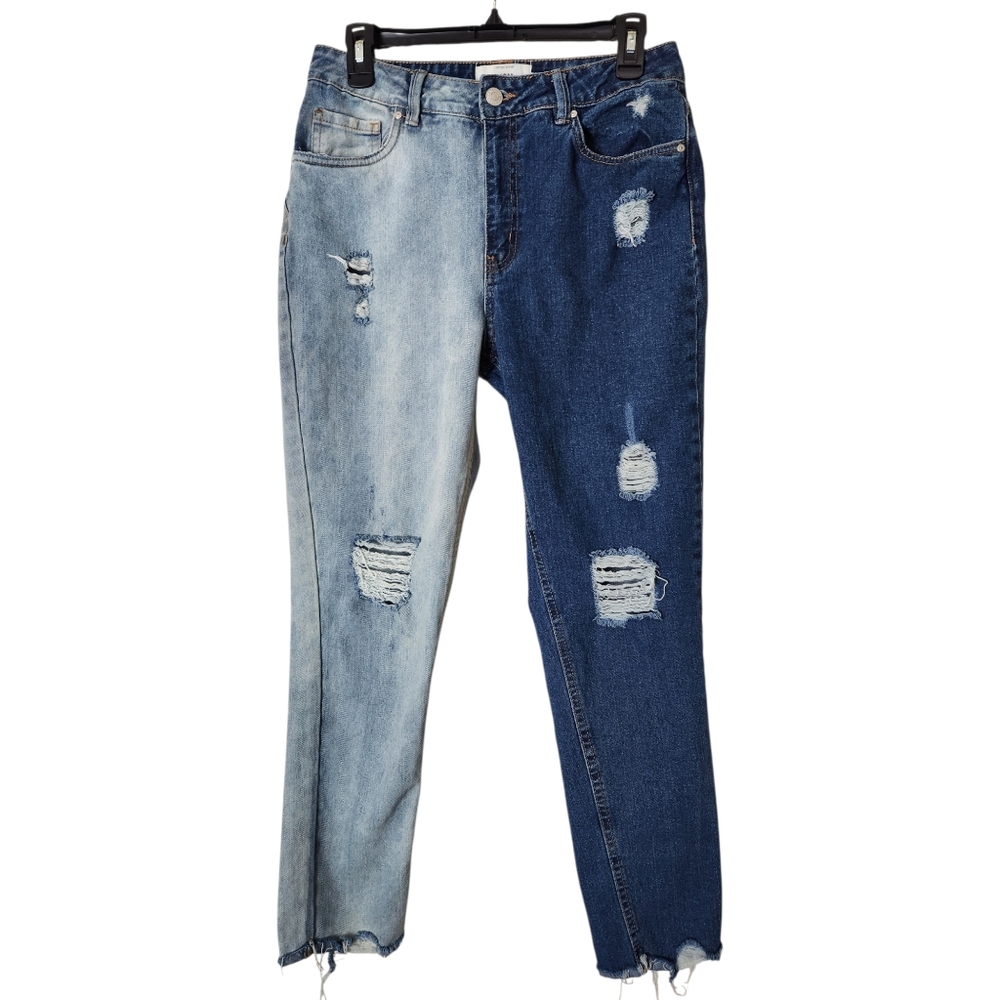 Refuge Women's High Rise Two Tone Ripped Denim Mom Jeans Size 7/8